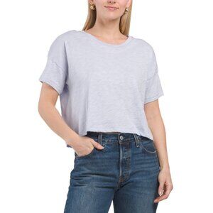 GOLDIE TEE Blue Pima Cotton Signature Slub Crop Tee